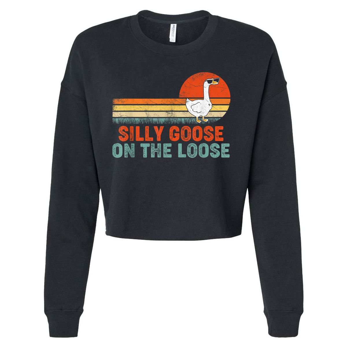 Silly Goose On The Loose Vintage Retro Sunset Cropped Pullover Crew