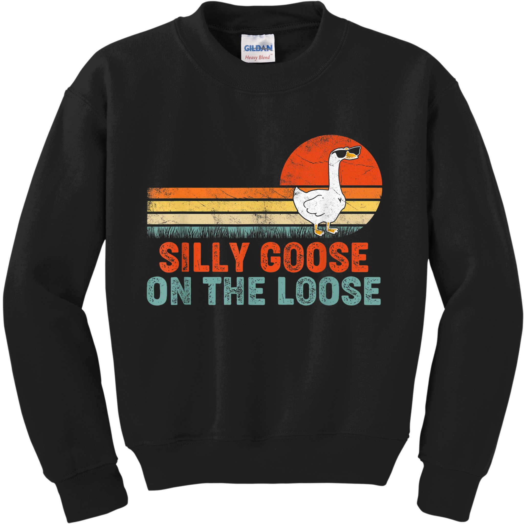 Silly Goose On The Loose Vintage Retro Sunset Kids Sweatshirt
