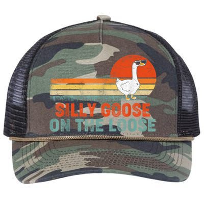 Silly Goose On The Loose Vintage Retro Sunset Retro Rope Trucker Hat Cap