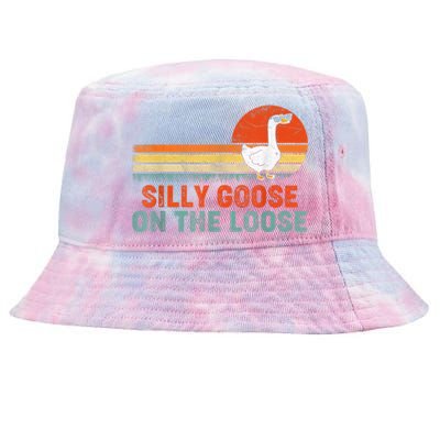 Silly Goose On The Loose Vintage Retro Sunset Tie-Dyed Bucket Hat