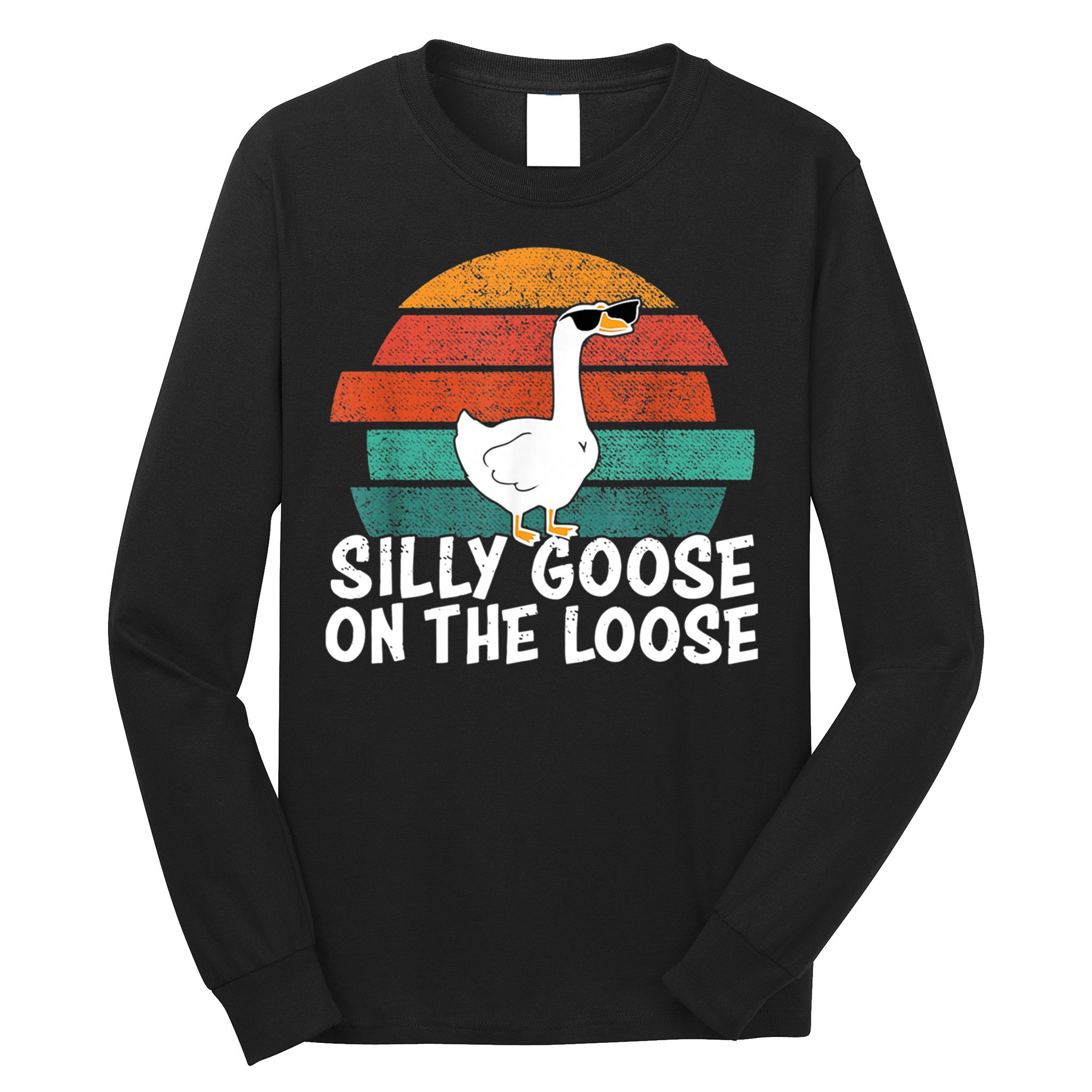 Silly Goose On The Loose Vintage Retro Sunset Long Sleeve Shirt