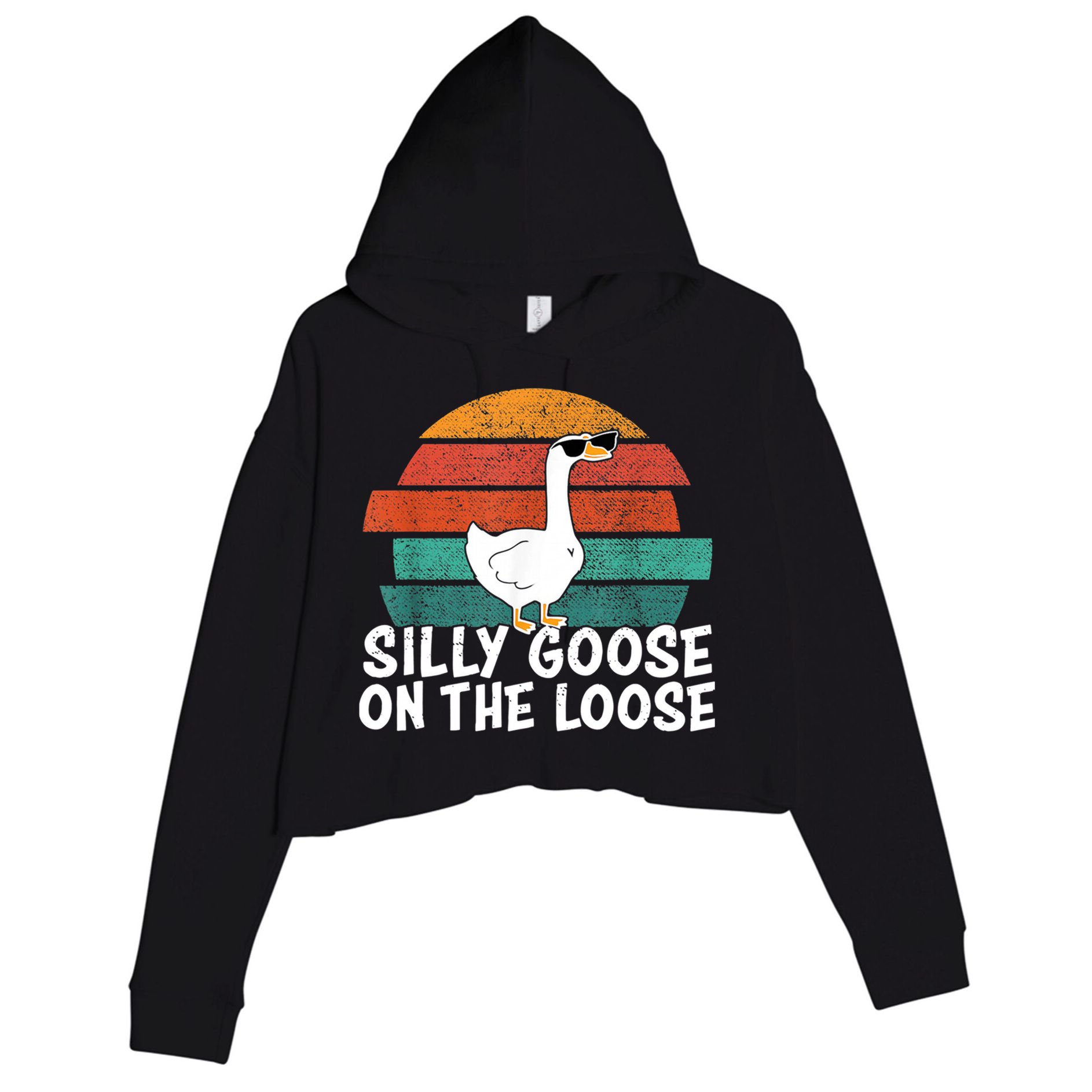 Silly Goose On The Loose Vintage Retro Sunset Crop Fleece Hoodie