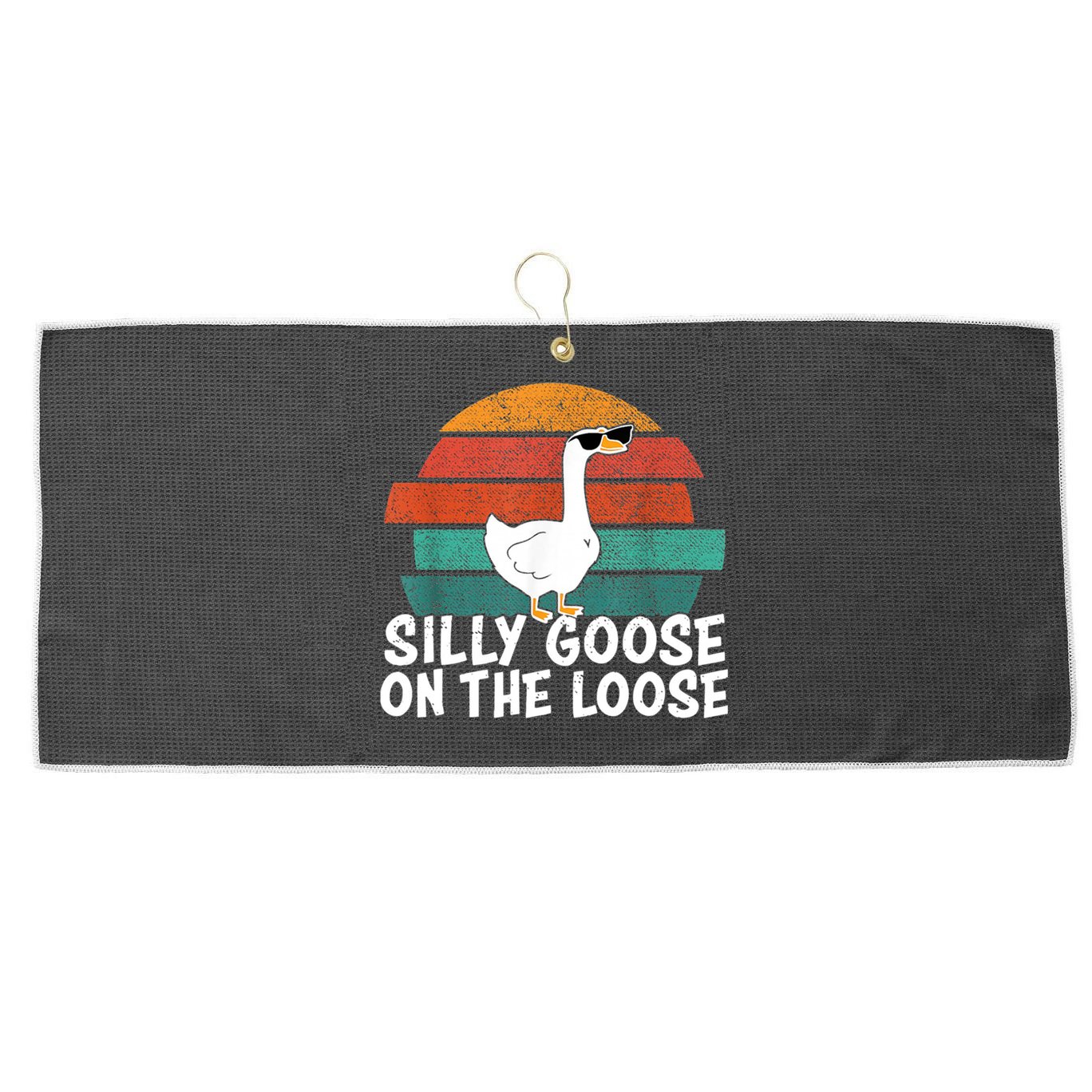 Silly Goose On The Loose Vintage Retro Sunset Large Microfiber Waffle Golf Towel