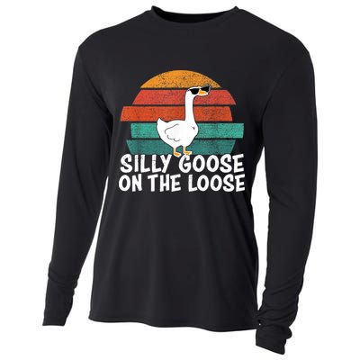 Silly Goose On The Loose Vintage Retro Sunset Cooling Performance Long Sleeve Crew