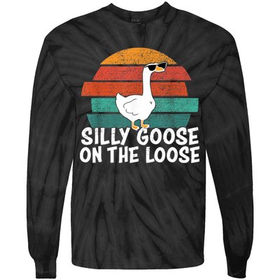 Silly Goose On The Loose Vintage Retro Sunset Tie-Dye Long Sleeve Shirt
