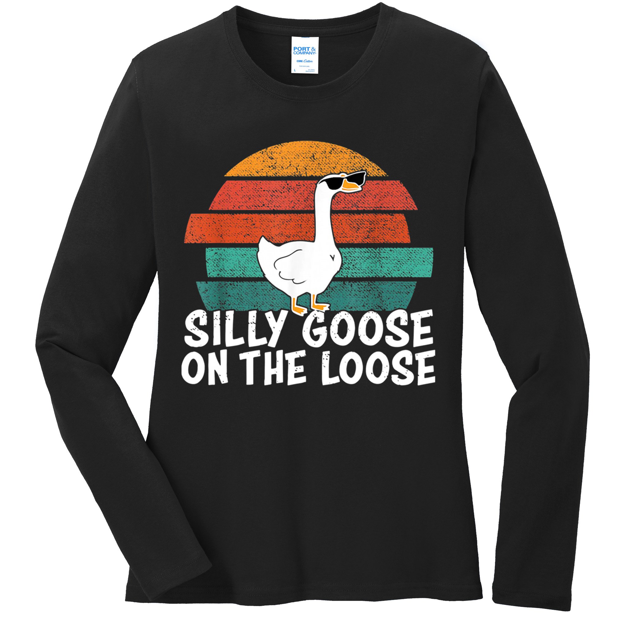 Silly Goose On The Loose Vintage Retro Sunset Ladies Long Sleeve Shirt