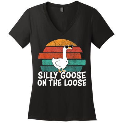 Silly Goose On The Loose Vintage Retro Sunset Women's V-Neck T-Shirt