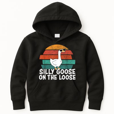 Silly Goose On The Loose Vintage Retro Sunset Kids Hoodie