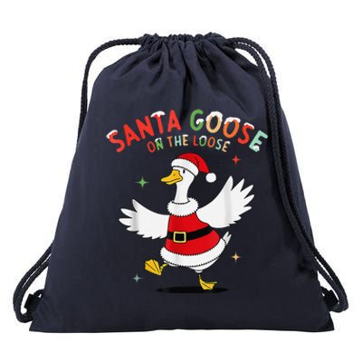 Santa Goose On The Loose Funny Goose Sarcastic Christmas Drawstring Bag