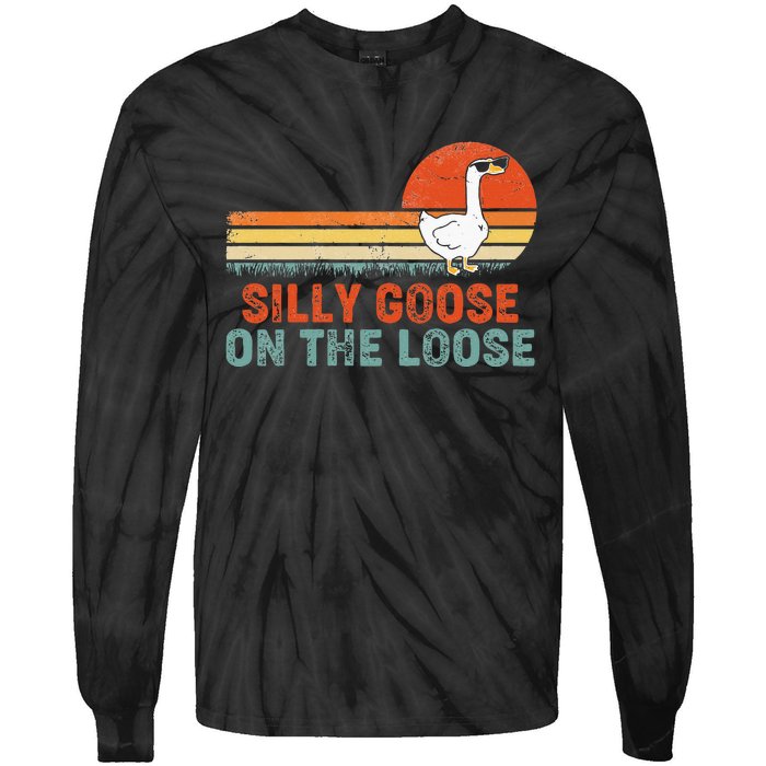 Silly Goose On The Loose Funny Vintage Silliest Goose Tie-Dye Long Sleeve Shirt