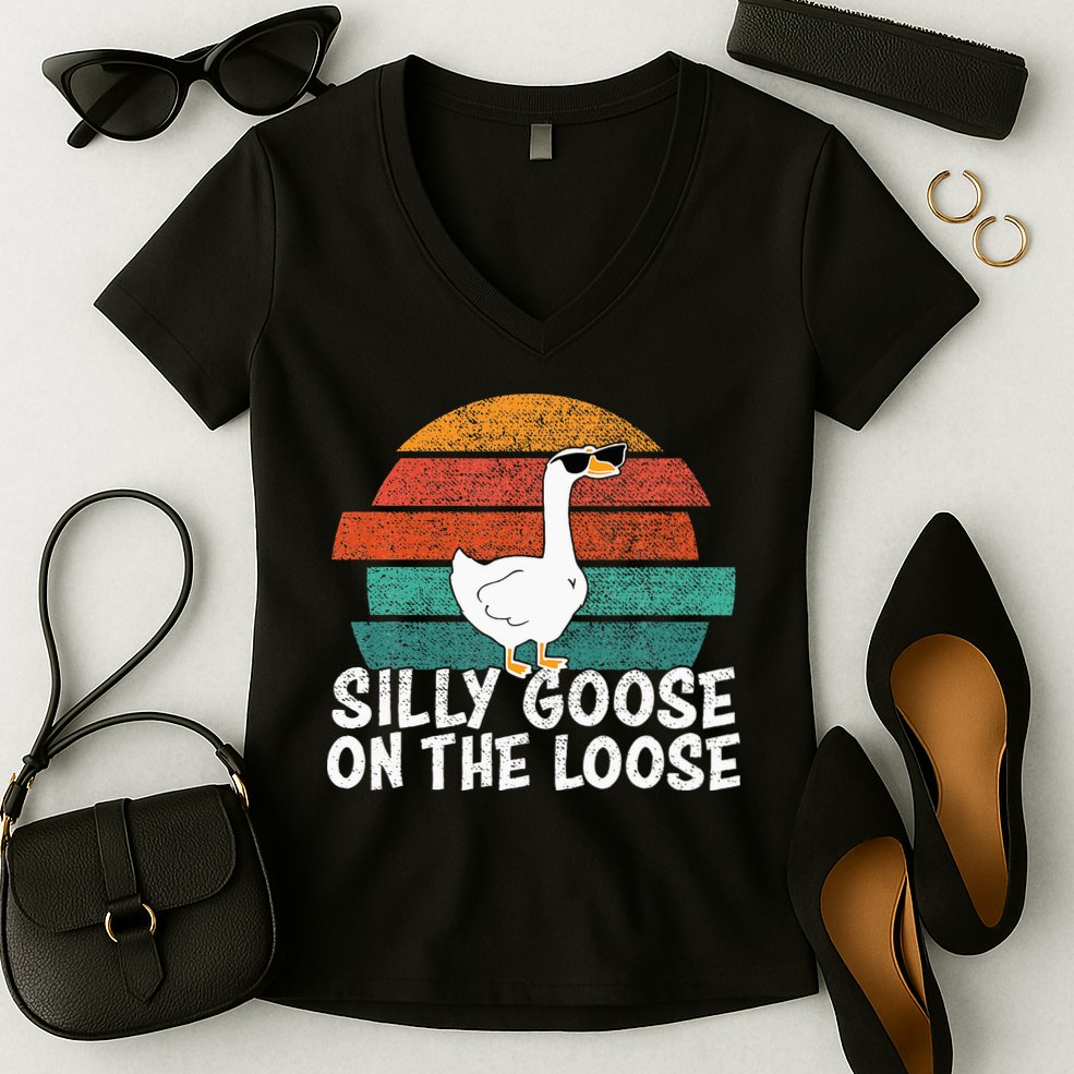 Silly Goose On The Loose Women's V-Neck T-Shirt