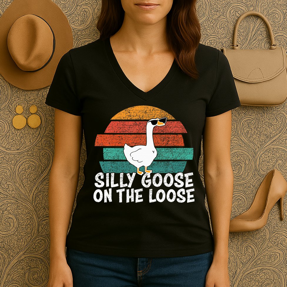 Silly Goose On The Loose Women's V-Neck T-Shirt