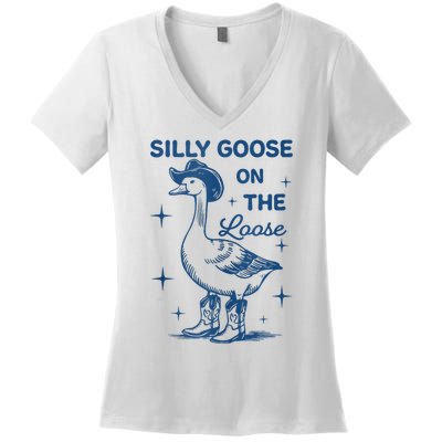 Silly Goose On The Loose Women's V-Neck T-Shirt