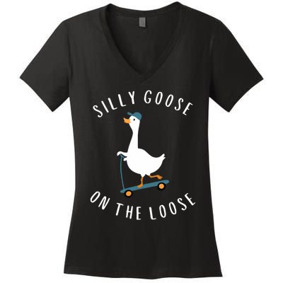 Silly Goose On The Loose Women's V-Neck T-Shirt