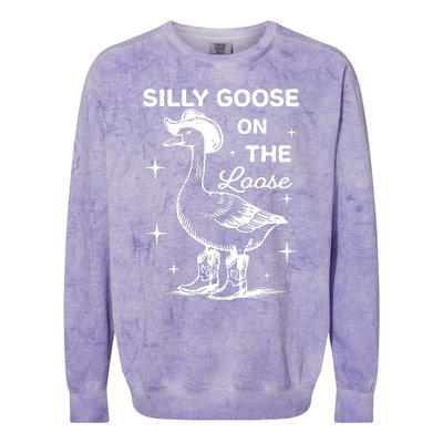 Silly Goose On The Loose Funny Cowgirl Colorblast Crewneck Sweatshirt