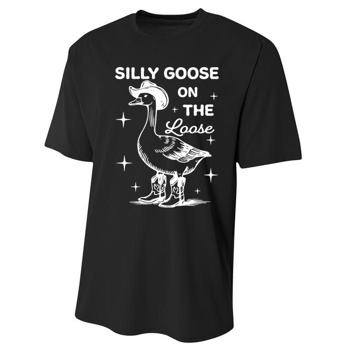 Silly Goose On The Loose Funny Cowgirl Performance Sprint T-Shirt