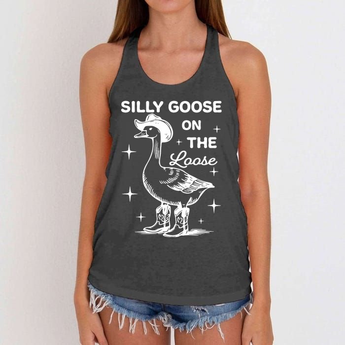 Silly Goose On The Loose Funny Cowgirl Women's Knotted Racerback Tank