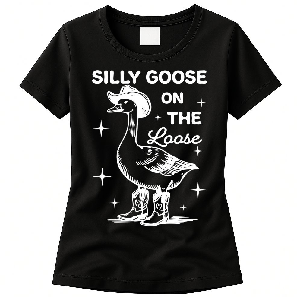 Silly Goose On The Loose Funny Cowgirl Womens T-Shirt