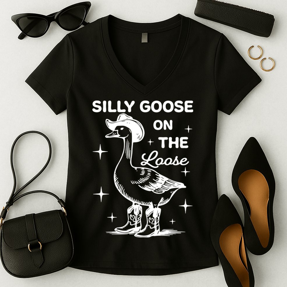 Silly Goose On The Loose Funny Cowgirl Women's V-Neck T-Shirt