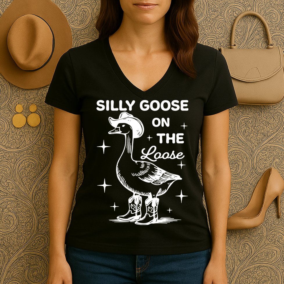 Silly Goose On The Loose Funny Cowgirl Women's V-Neck T-Shirt