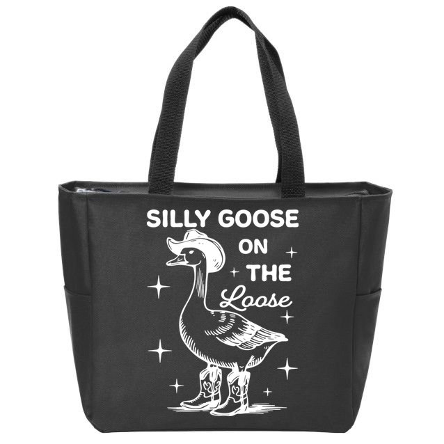 Silly Goose On The Loose Funny Cowgirl Zip Tote Bag
