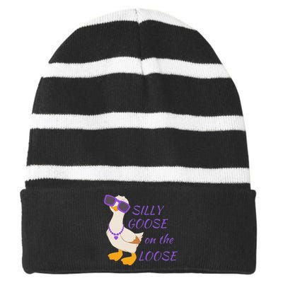 Silly Goose On The Loose Striped Beanie with Solid Band