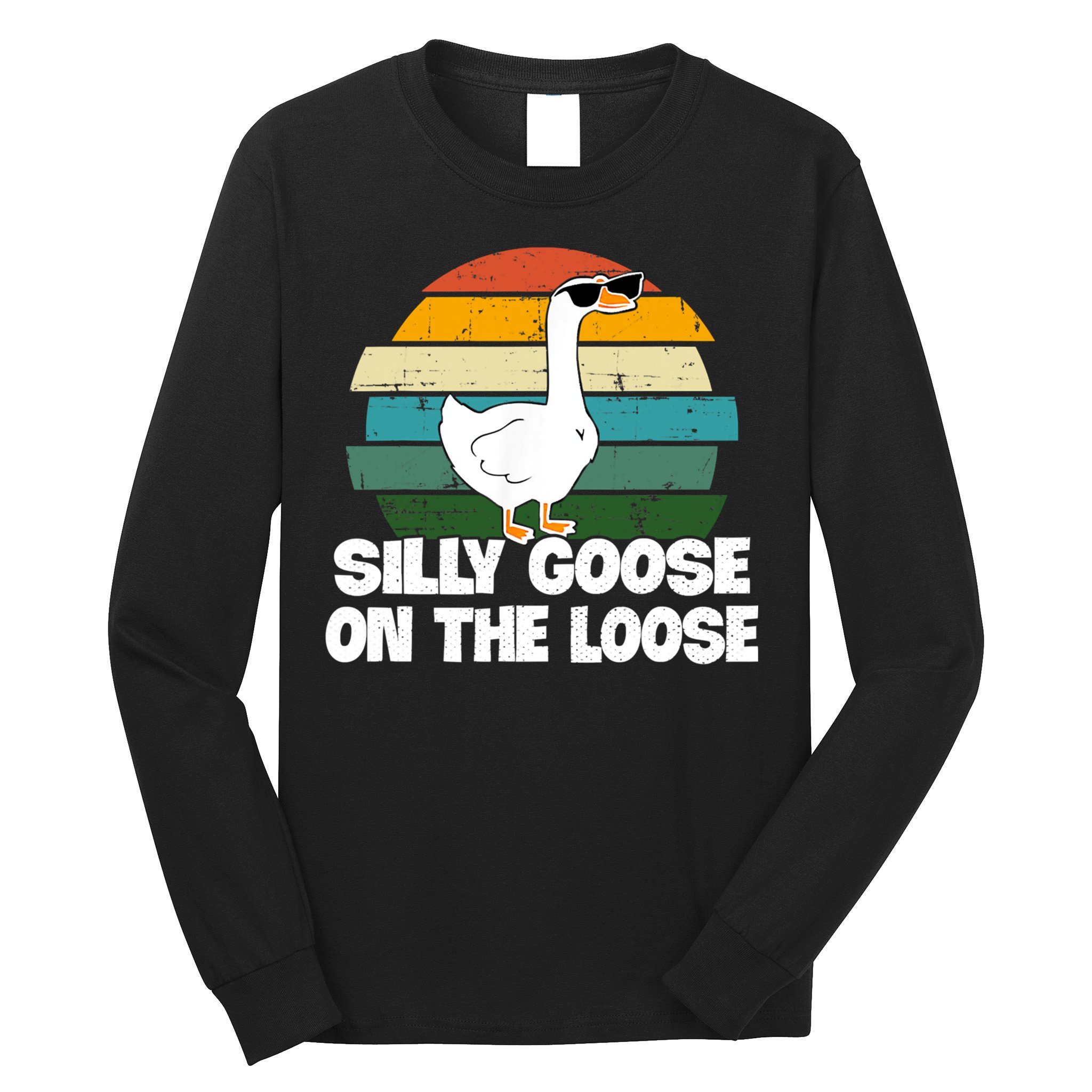 Silly Goose On The Loose Vintage Retro Sunset Long Sleeve Shirt