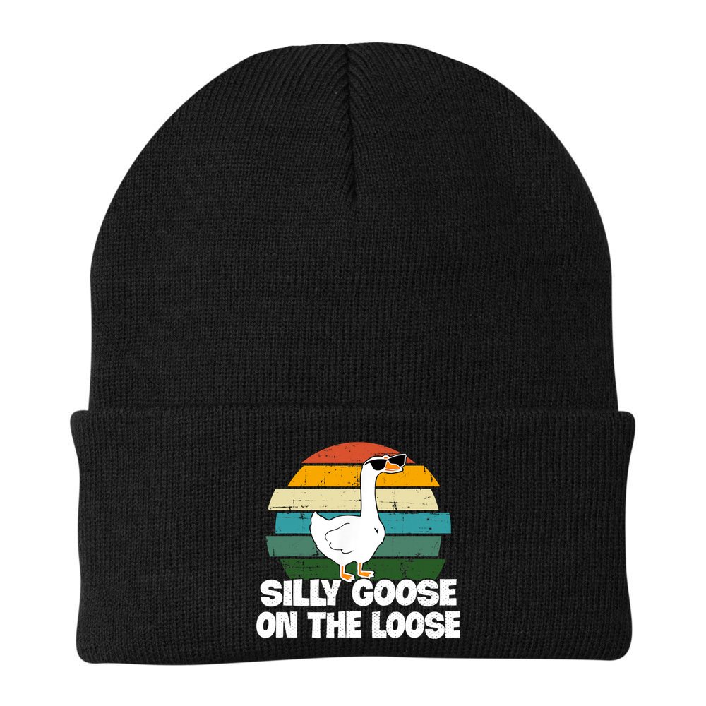 Silly Goose On The Loose Vintage Retro Sunset Beanie