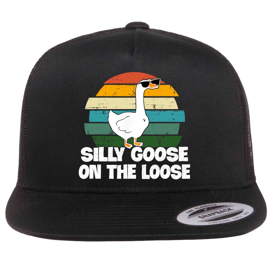 Silly Goose On The Loose Vintage Retro Sunset Flat Bill Trucker Hat