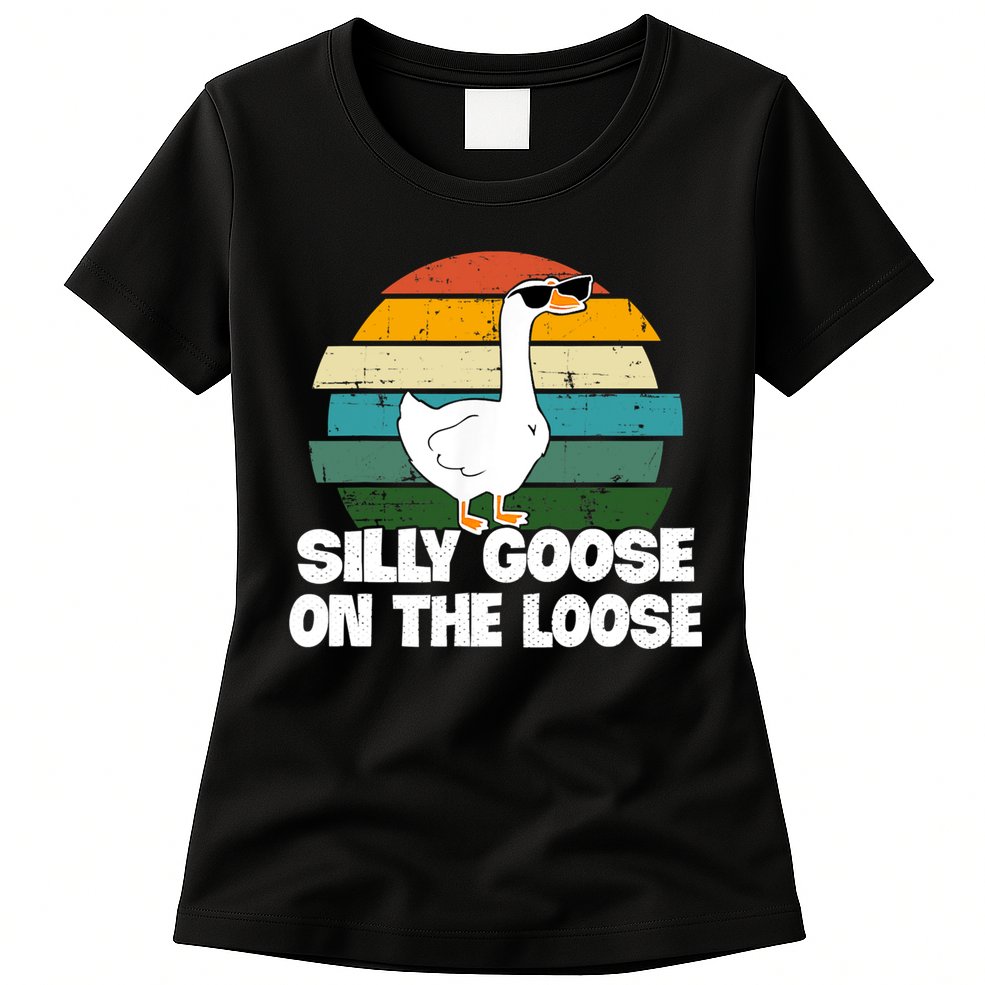 Silly Goose On The Loose Vintage Retro Sunset Womens T-Shirt