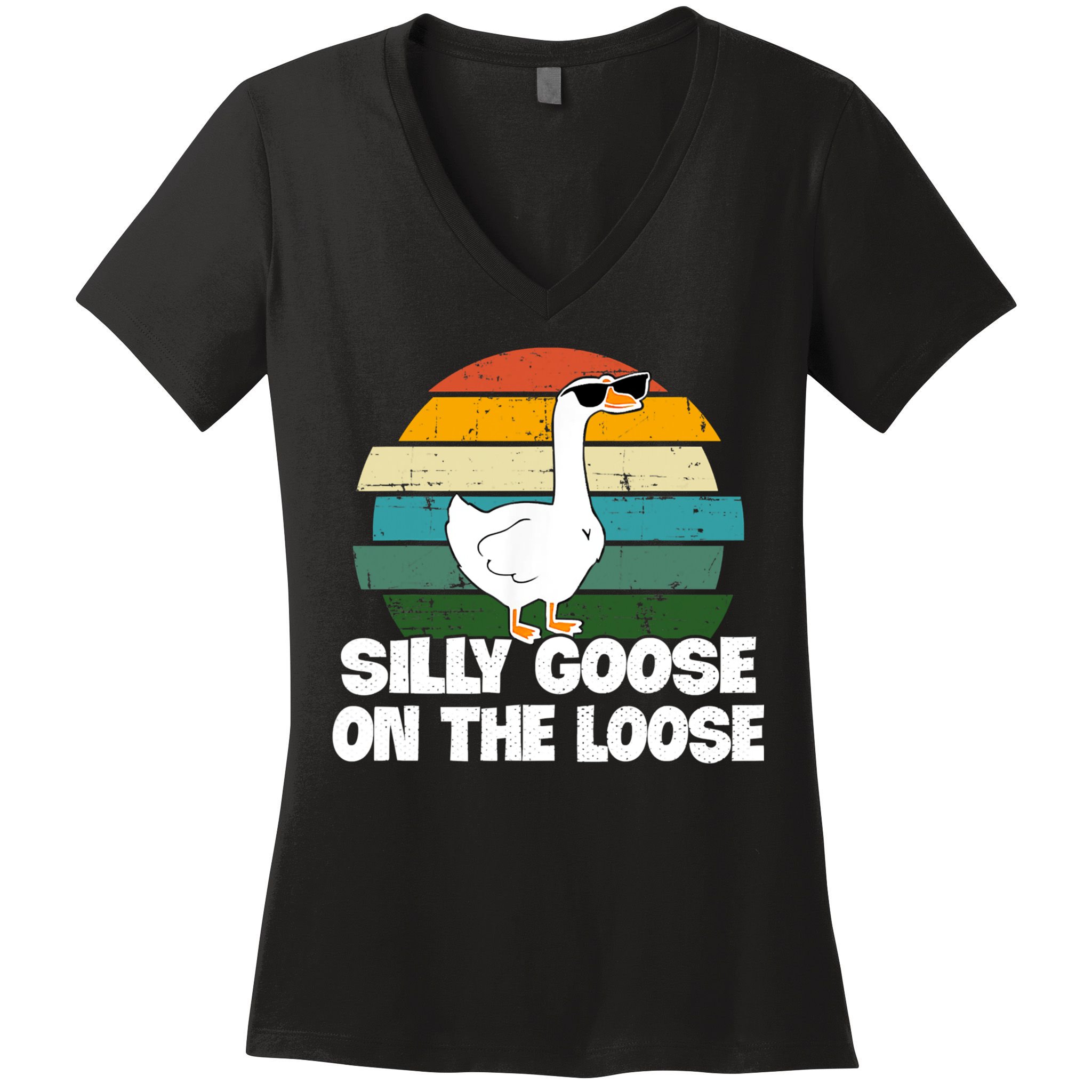 Silly Goose On The Loose Vintage Retro Sunset Women's V-Neck T-Shirt