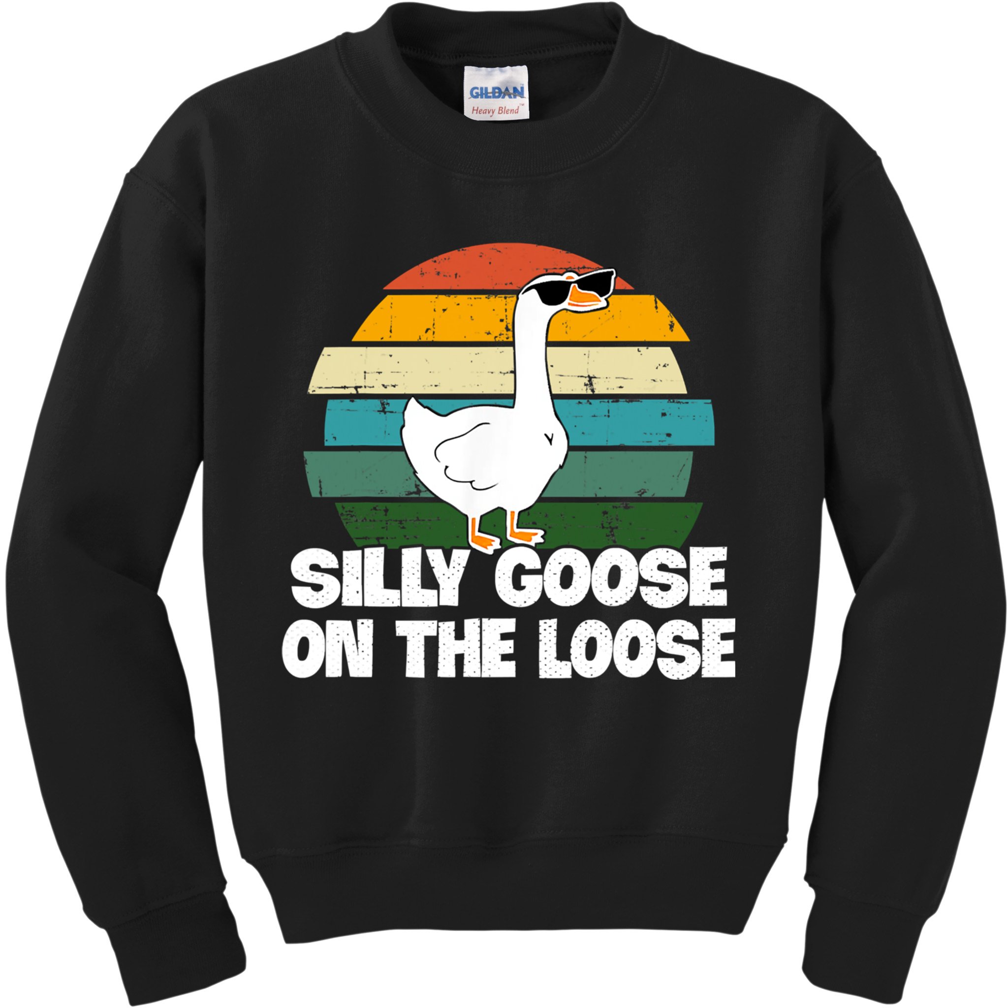 Silly Goose On The Loose Vintage Retro Sunset Kids Sweatshirt
