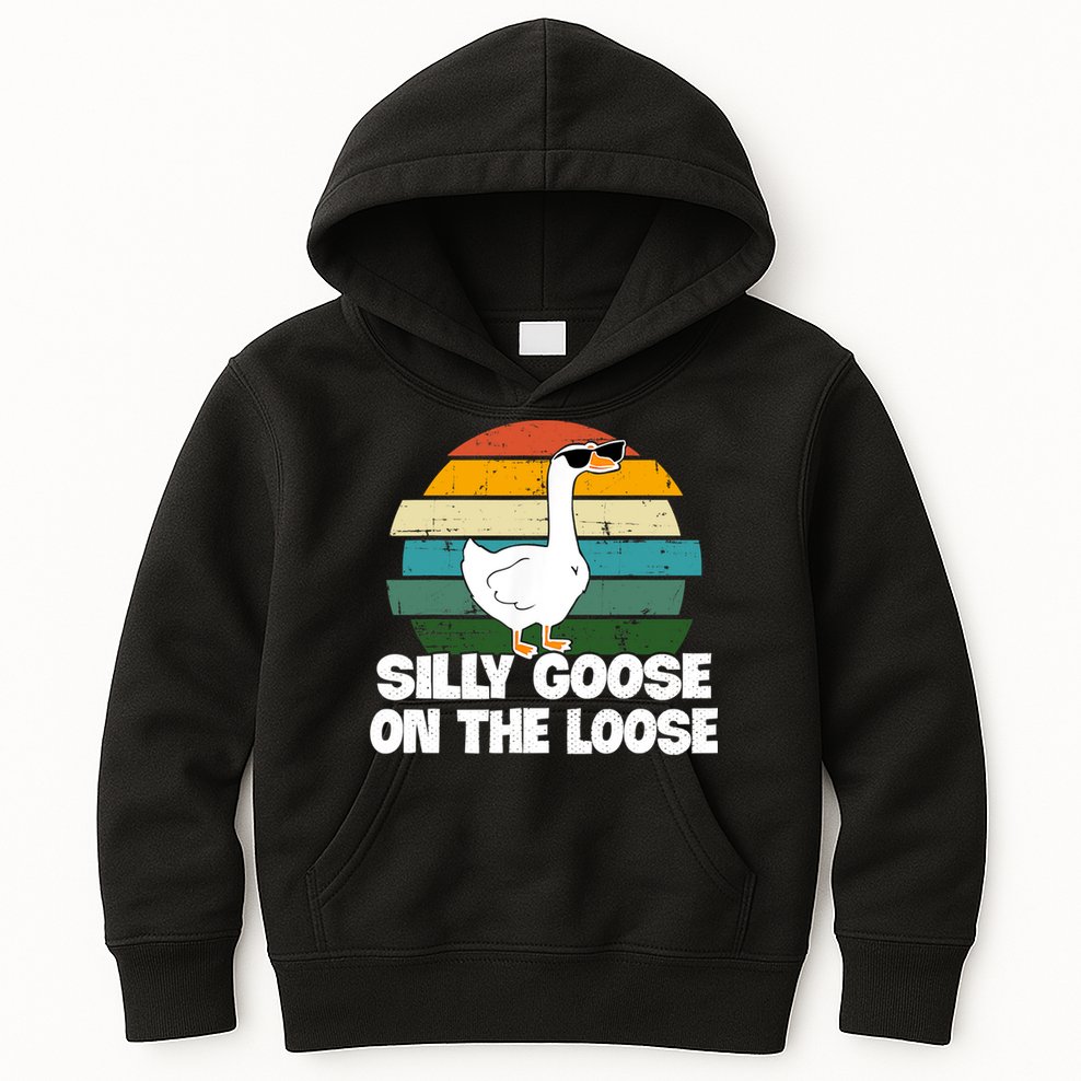 Silly Goose On The Loose Vintage Retro Sunset Kids Hoodie