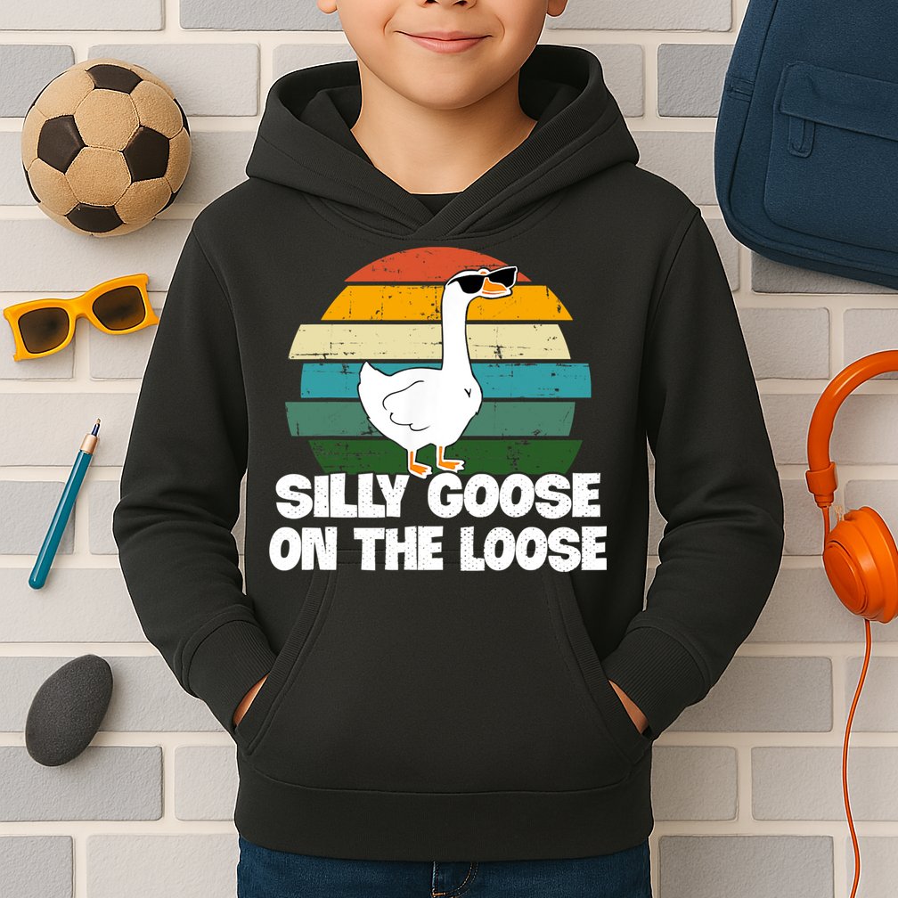 Silly Goose On The Loose Vintage Retro Sunset Kids Hoodie
