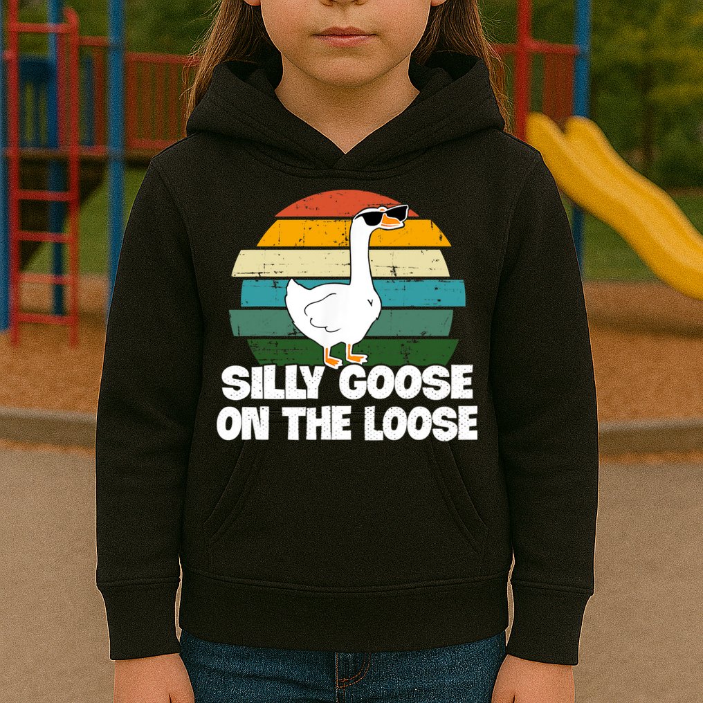 Silly Goose On The Loose Vintage Retro Sunset Kids Hoodie