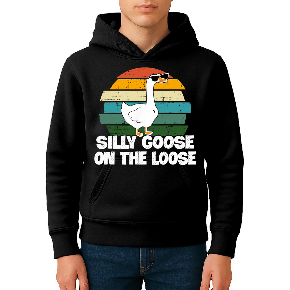 Silly Goose On The Loose Vintage Retro Sunset Kids Hoodie