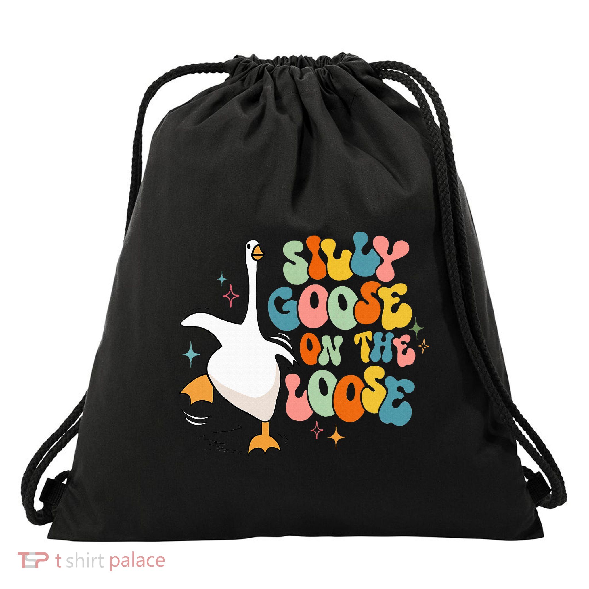 Silly Goose On The Loose Retro Groovy Silly Goose Club Drawstring Bag