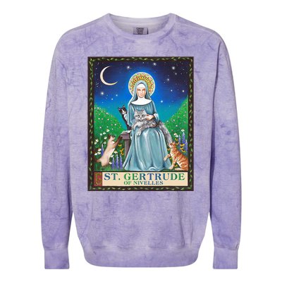 St. Gertrude Of Nivelles Patron Saint Of Cats Lovers Gifts Colorblast Crewneck Sweatshirt