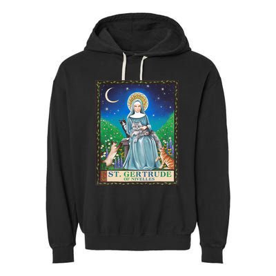 St. Gertrude Of Nivelles Patron Saint Of Cats Lovers Gifts Garment-Dyed Fleece Hoodie