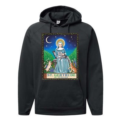 St. Gertrude Of Nivelles Patron Saint Of Cats Lovers Gifts Performance Fleece Hoodie