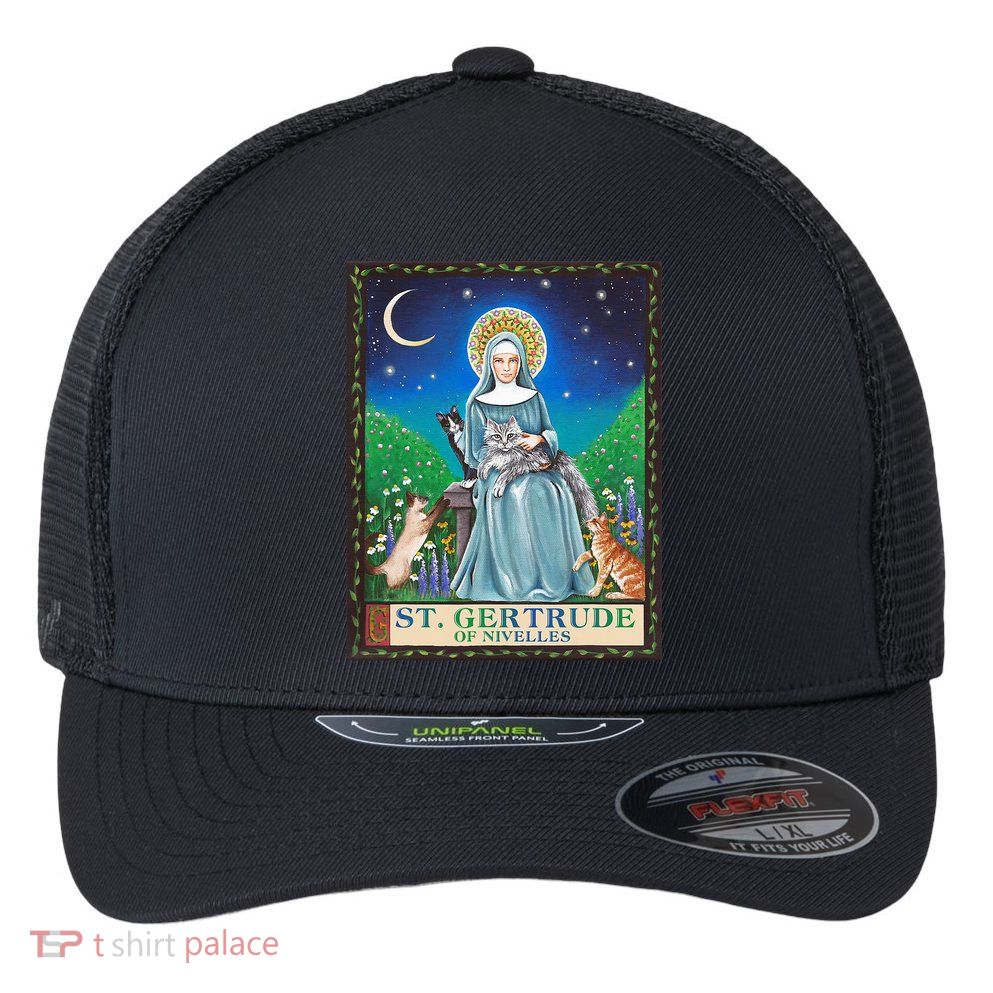 St. Gertrude Of Nivelles Patron Saint Of Cats Lovers Gifts Flexfit Unipanel Trucker Cap