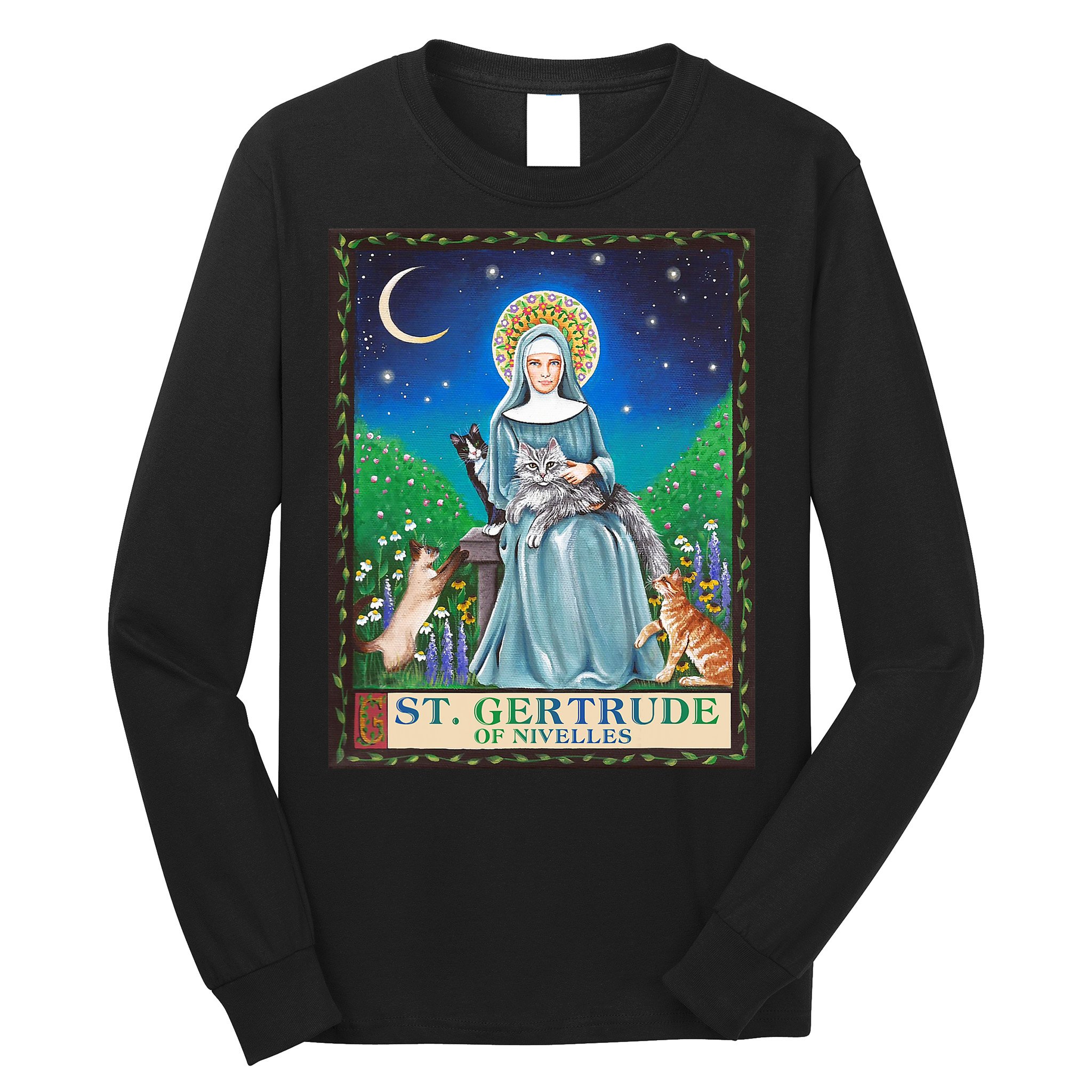 St. Gertrude Of Nivelles Patron Saint Of Cats Lovers Gifts Long Sleeve Shirt