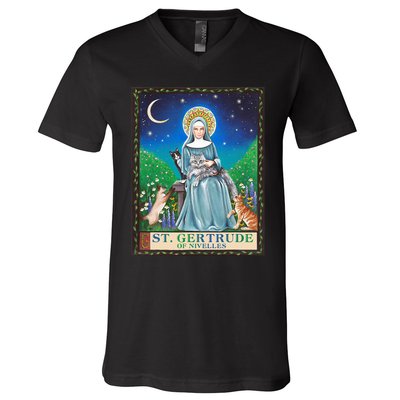 St. Gertrude Of Nivelles Patron Saint Of Cats Lovers Gifts V-Neck T-Shirt