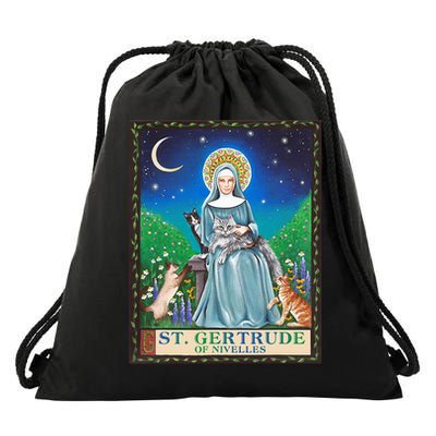 St. Gertrude Of Nivelles Patron Saint Of Cats Lovers Gifts Drawstring Bag