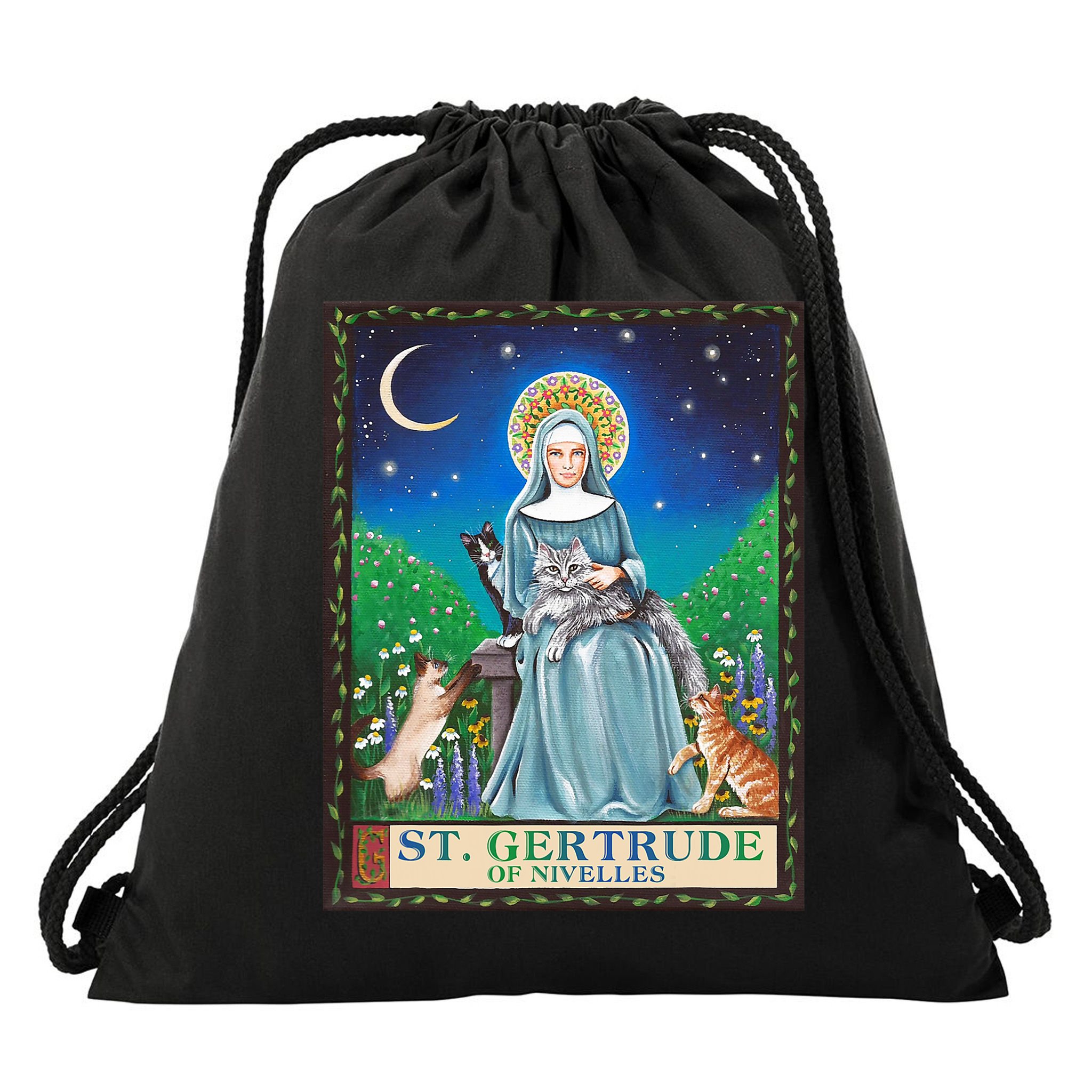 St. Gertrude Of Nivelles Patron Saint Of Cats Lovers Gifts Drawstring Bag