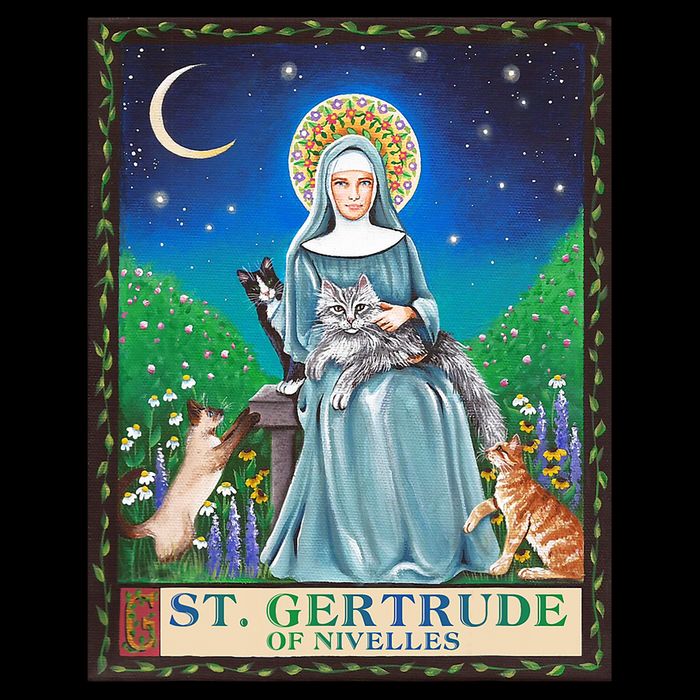 St. Gertrude Of Nivelles Patron Saint Of Cats Lovers Gifts Drawstring Bag