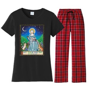 St. Gertrude Of Nivelles Patron Saint Of Cats Lovers Gifts Women's Flannel Pajama Set