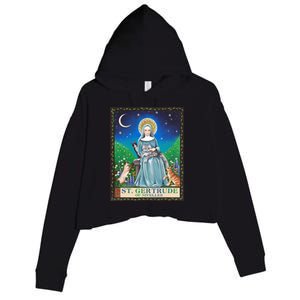 St. Gertrude Of Nivelles Patron Saint Of Cats Lovers Gifts Crop Fleece Hoodie