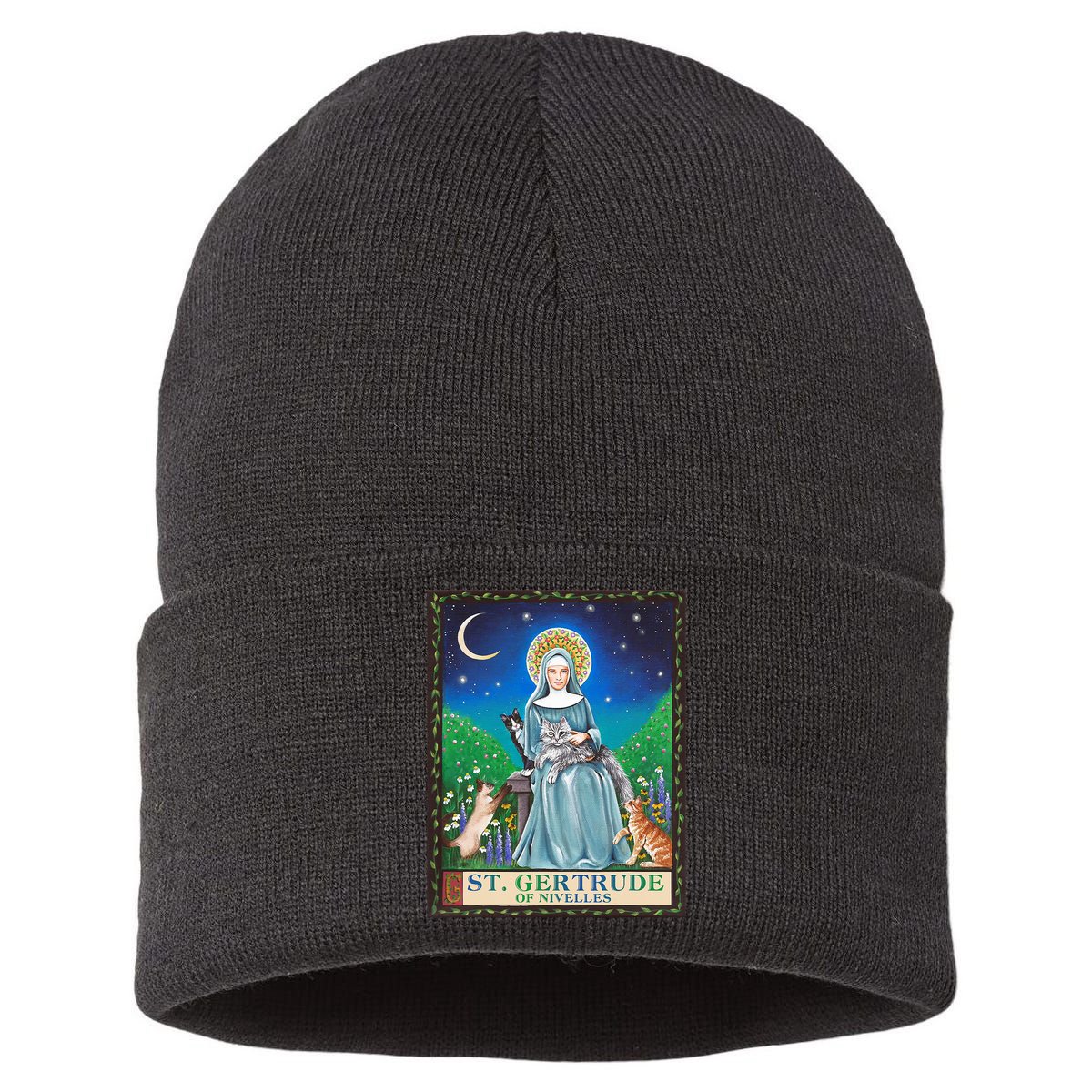 St. Gertrude Of Nivelles Patron Saint Of Cats Lovers Gifts Sustainable Knit Beanie