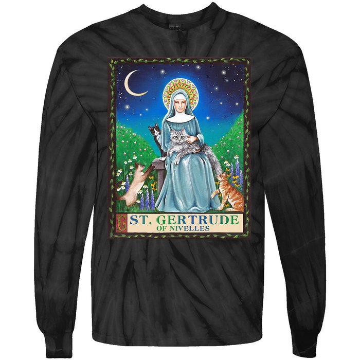 St. Gertrude Of Nivelles Patron Saint Of Cats Lovers Gifts Tie-Dye Long Sleeve Shirt